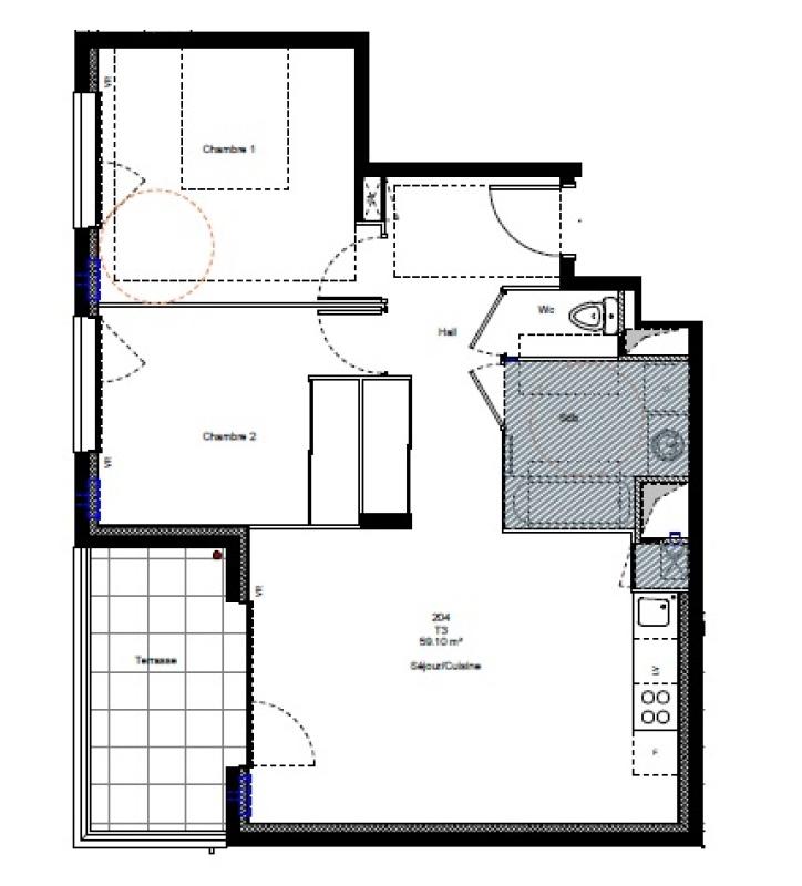 Appartement - 59 m² - 3 pièces