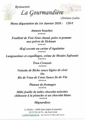 Menu dégustation du 1er janvier à la Gourmandière