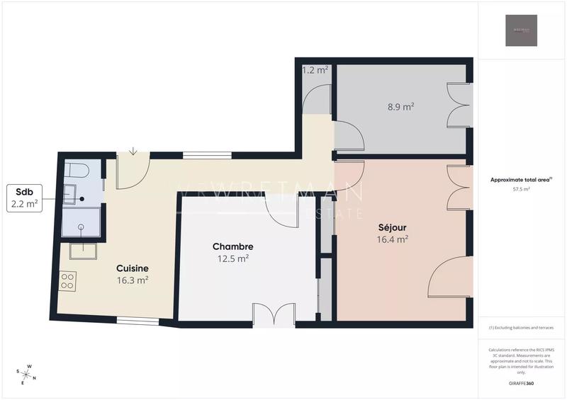 Appartement - 57 m² - 3 pièces