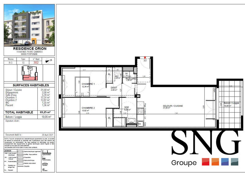 Appartement - 69 m² - 3 pièces