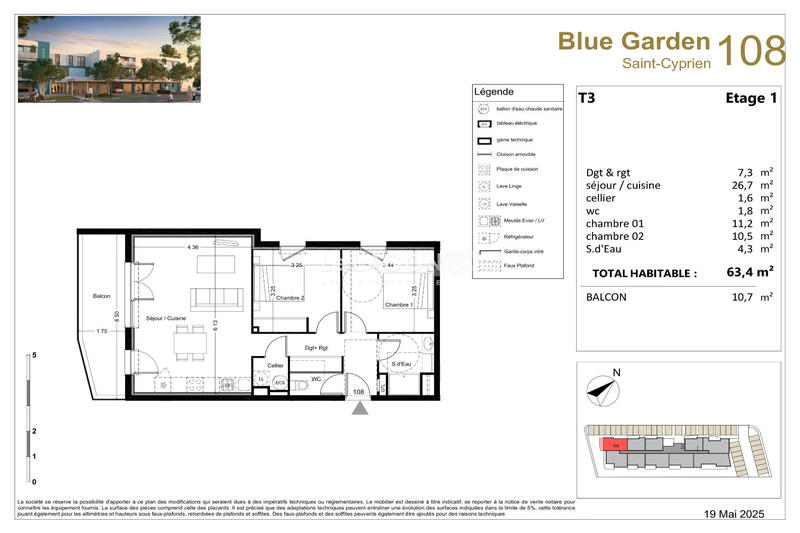 Appartement - 63 m² - 3 pièces