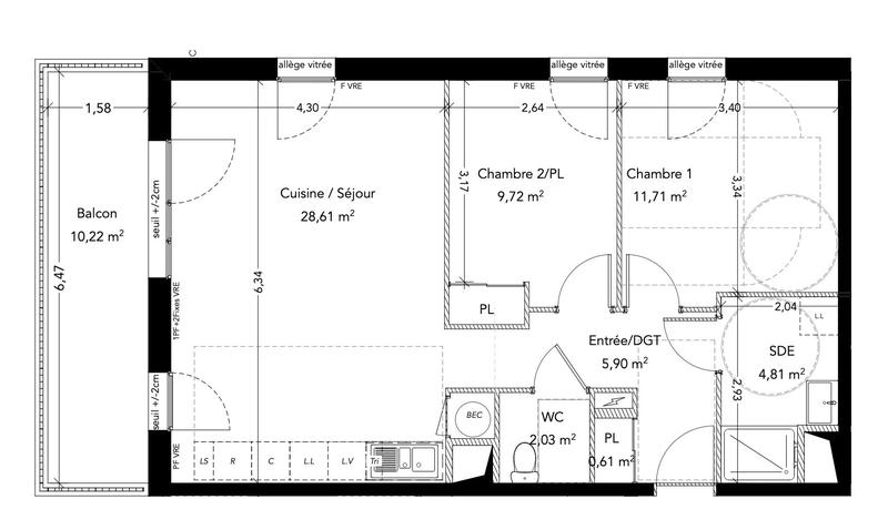 Appartement - 63 m² - 3 pièces