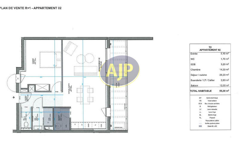 Appartement - 55 m² - 2 pièces