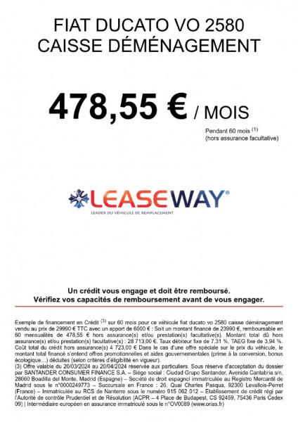 Fiat Ducato Grd Vol 3.5 Maxi l 2.3 Multijet 130ch Caisse Demenagement