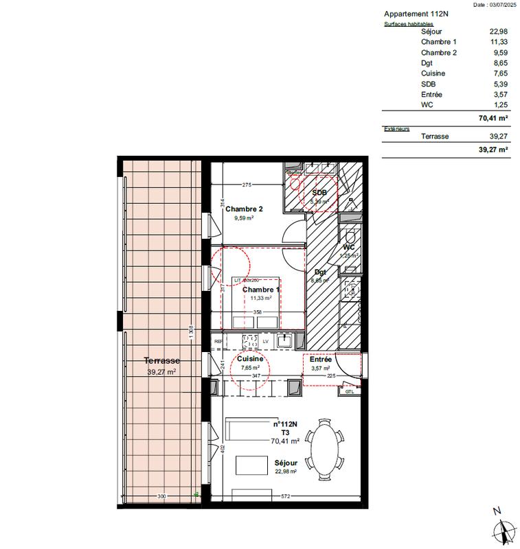 Appartement - 70 m² - 3 pièces