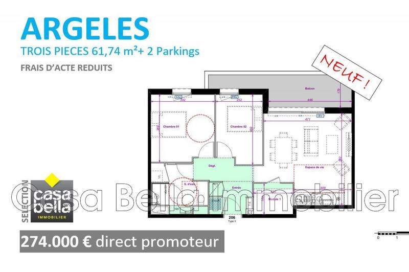 Appartement - 62 m² - 3 pièces