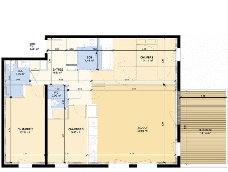Appartement - 84 m² - 4 pièces