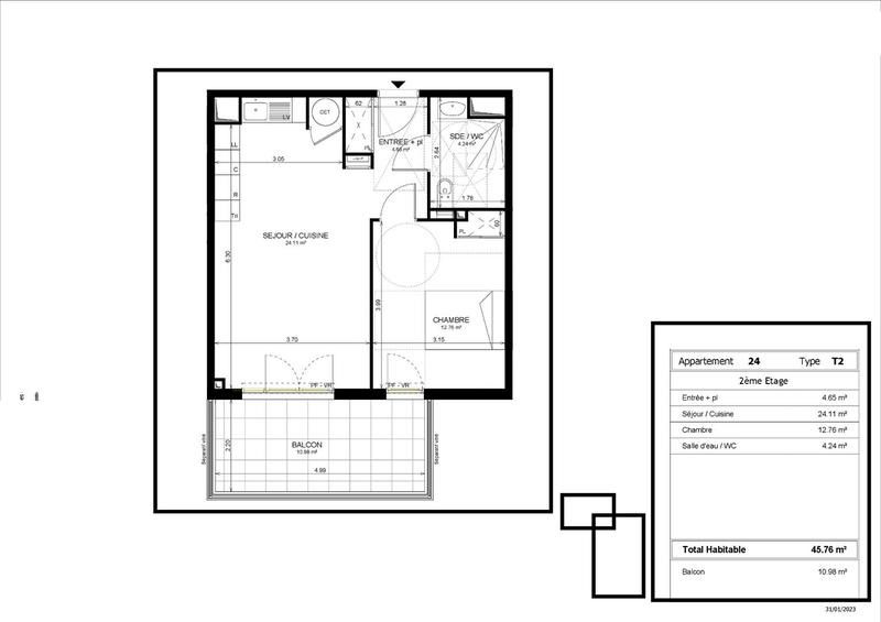 Appartement - 45 m² - 2 pièces
