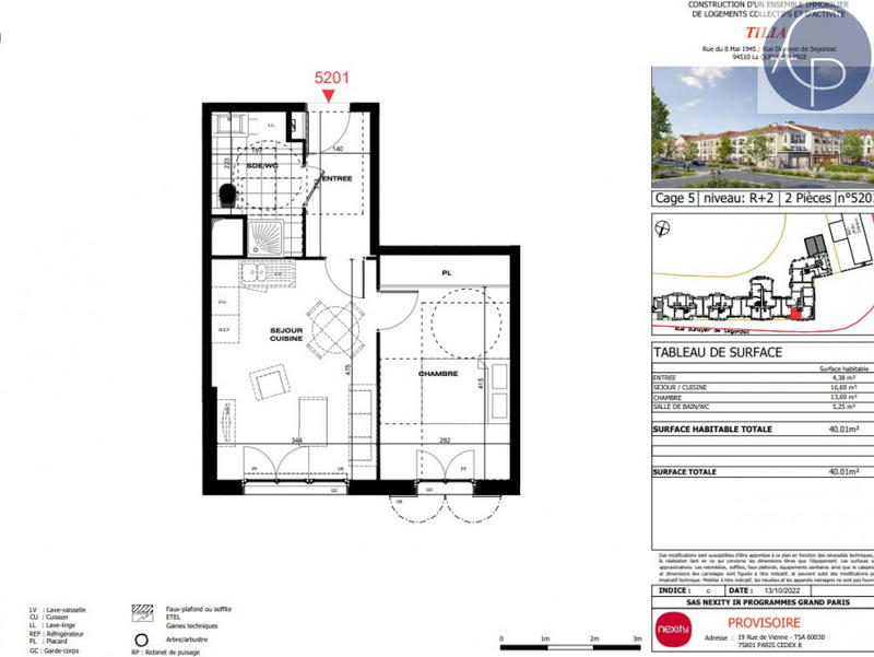 Appartement - 40 m² - 2 pièces