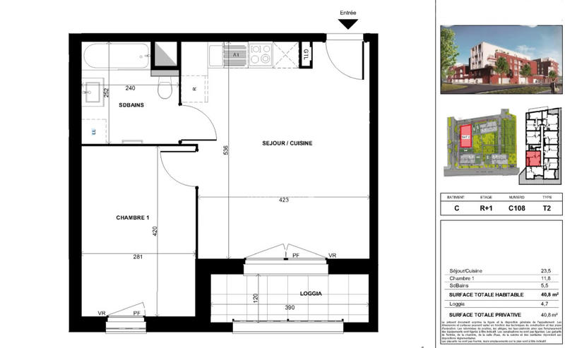 Appartement - 40 m² - 2 pièces