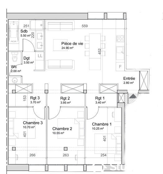 Chambre - 13 m² - 1 pièce