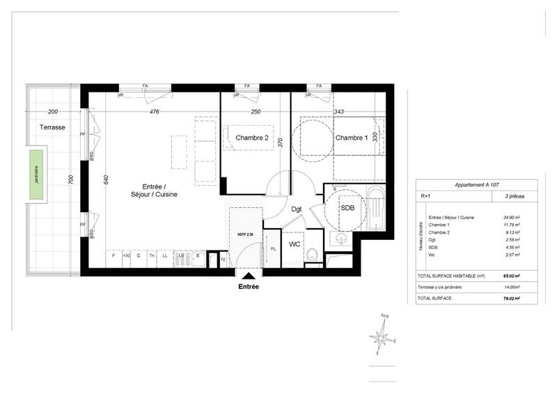 Appartement - 65 m² - 3 pièces