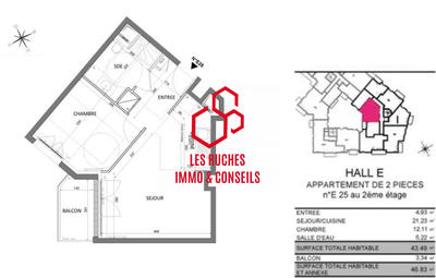 Appartement - 43 m² - 2 pièces