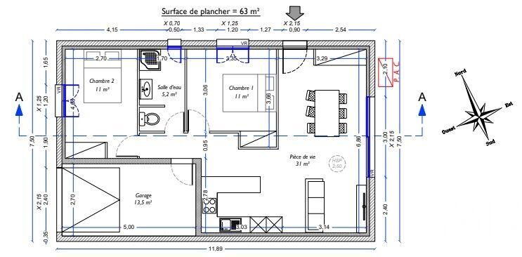 Maison - 63 m² - 3 pièces