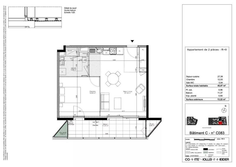 Appartement - 45 m² - 2 pièces