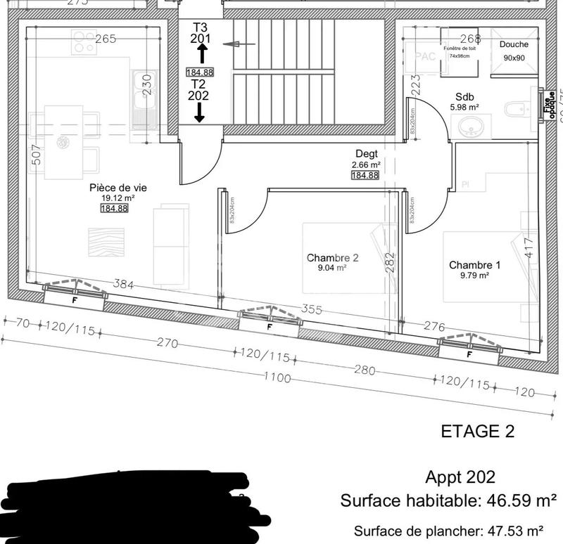 Appartement - 46 m² - 3 pièces