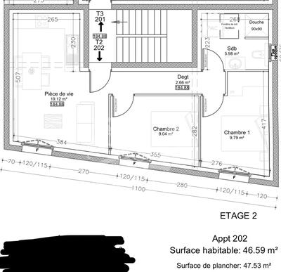 Appartement - 46 m² - 3 pièces