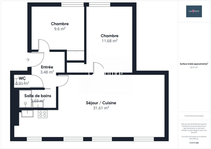 Appartement - 61 m² - 3 pièces