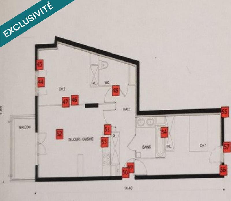 Appartement - 68 m² - 3 pièces