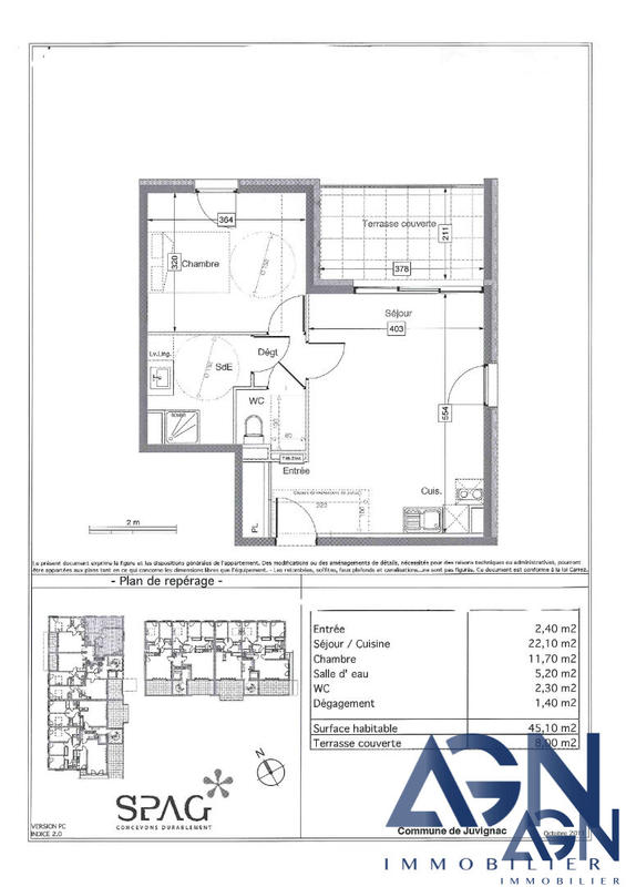 Appartement - 45 m² - 2 pièces