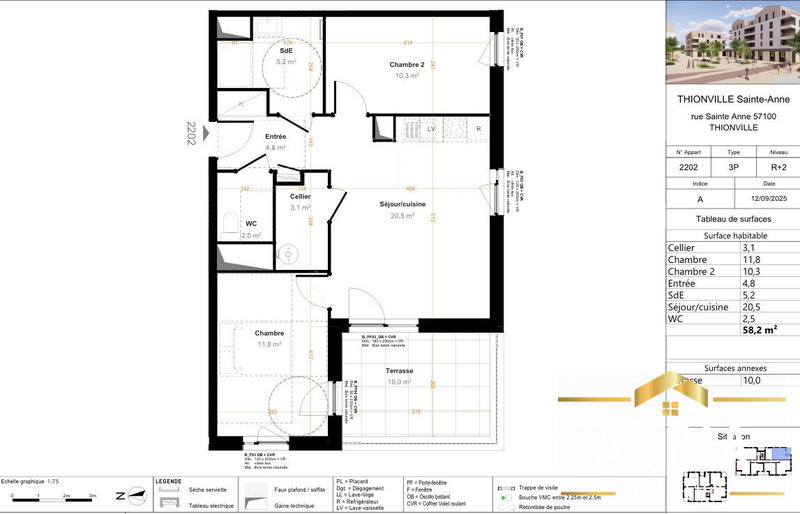 Appartement - 60 m² - 3 pièces