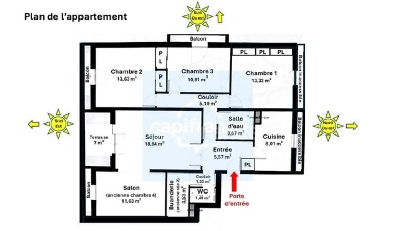 Appartement - 100 m² - 5 pièces