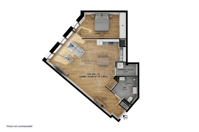 Appartement - 65 m² - 2 pièces