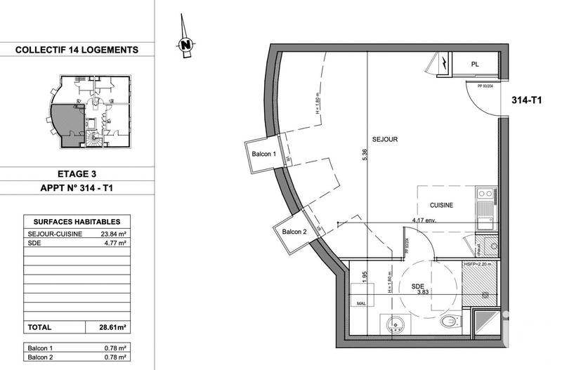 Appartement - 28 m² - 1 pièce