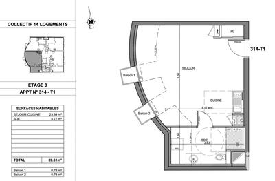 Appartement - 28 m² - 1 pièce