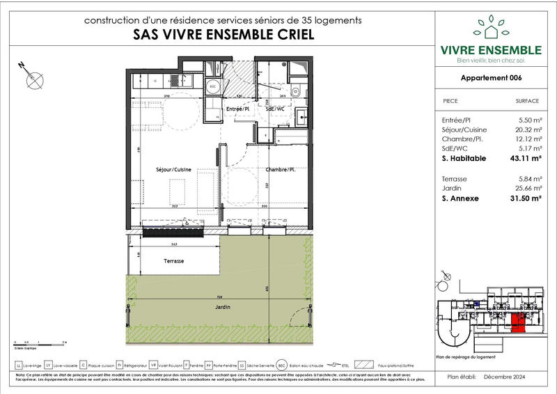 Appartement - 43 m² - 2 pièces