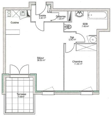 Appartement - 50 m² - 2 pièces