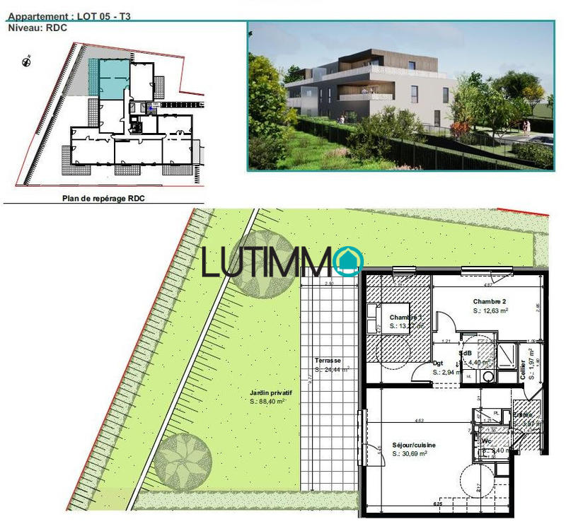 Appartement - 72 m² - 3 pièces