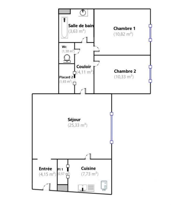 Appartement - 70 m² - 3 pièces