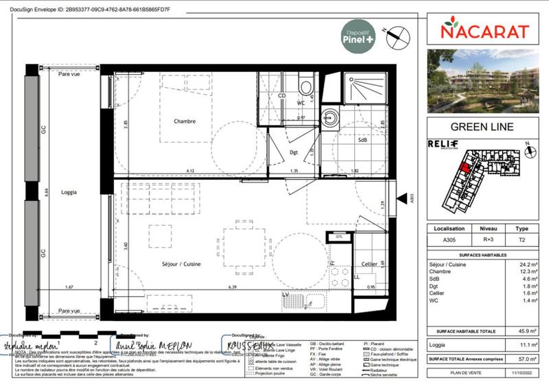Appartement - 57 m² - 2 pièces