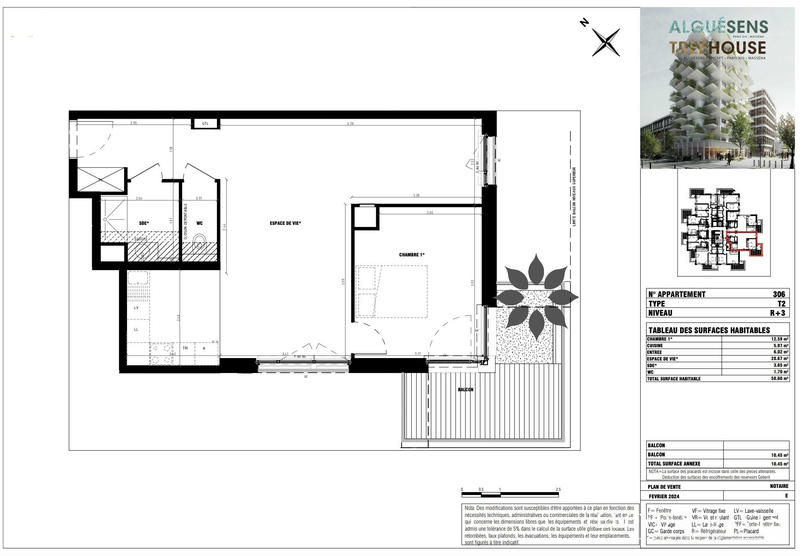 Appartement - 59 m² - 2 pièces