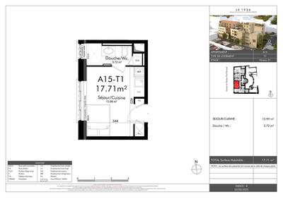 Studio - 17 m² - 1 pièce