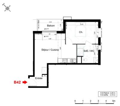 Appartement - 42 m² - 2 pièces