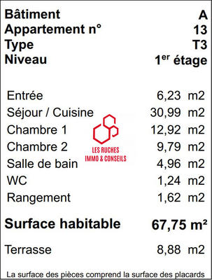 Appartement - 68 m² - 3 pièces