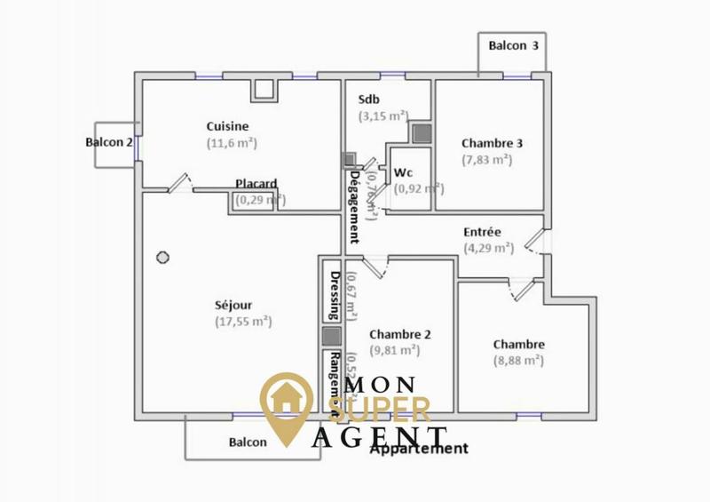 Appartement - 66 m² - 4 pièces