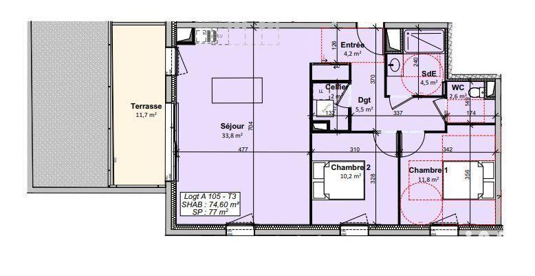 Appartement - 75 m² - 3 pièces