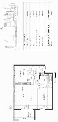 Appartement - 60 m² - 3 pièces