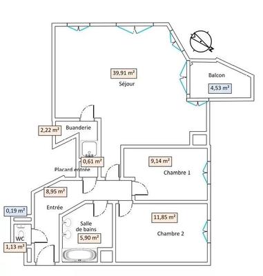 Appartement - 80 m² - 4 pièces