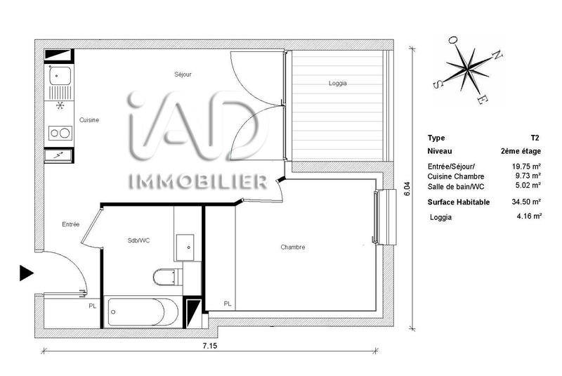 Appartement - 35 m² - 2 pièces