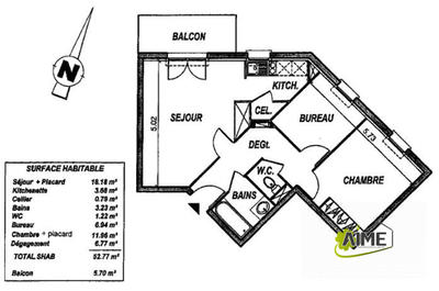 Appartement - 52 m² - 3 pièces