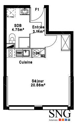 Appartement - 28 m² - 1 pièce