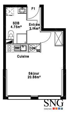 Appartement - 28 m² - 1 pièce