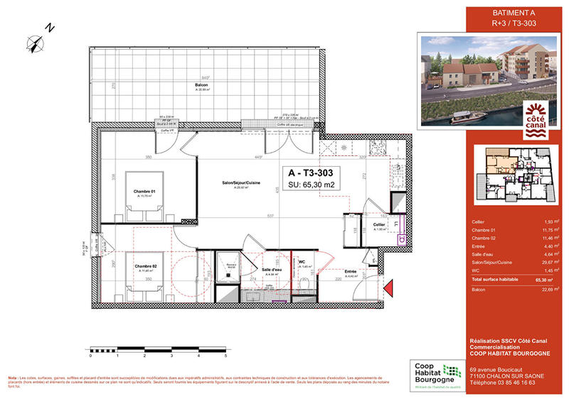 Appartement - 65 m² - 3 pièces