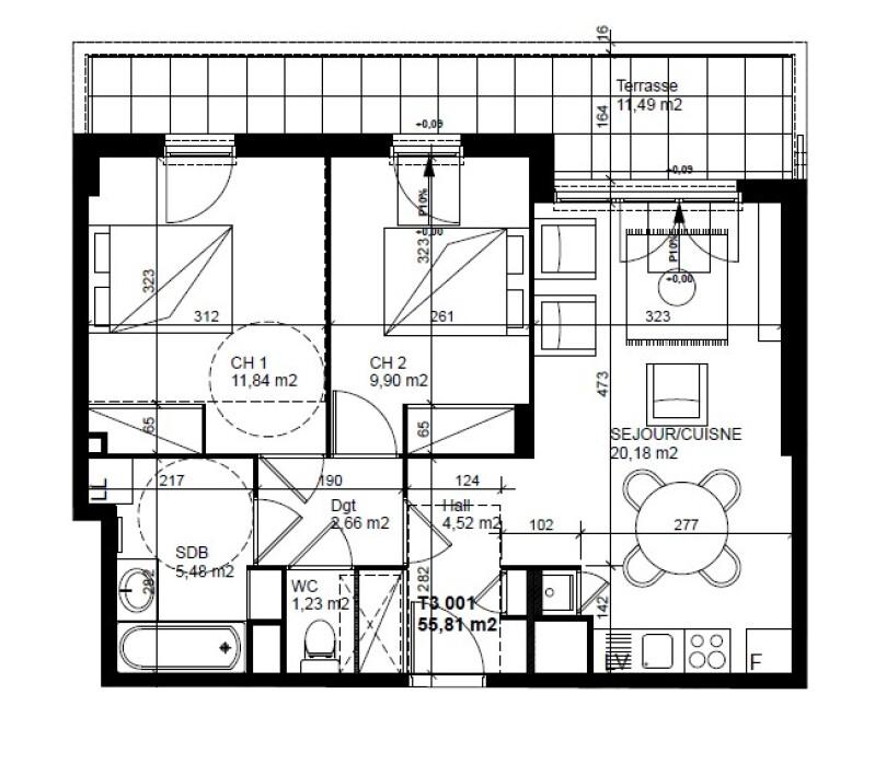 Appartement - 55 m² - 3 pièces