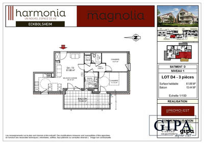 Appartement - 62 m² - 3 pièces