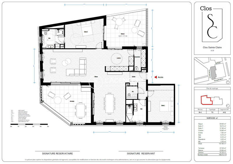 Appartement - 138 m² - 3 pièces